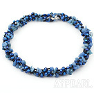 fashion long style 6-8mm blue pearl and blue gem necklace