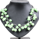 Trendy Style Multi Strand Apple Green Seashell Beads Twisted Necklace With Bending Alloyed Tube