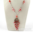 Simple Style Red Crystal Tassel Necklace with Metal Chain