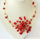 белый жемчуг и красный коралл цветок ожерелье с лунным застежка