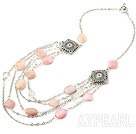 Lovely Multi Pink Opal And White Crystal Layer Metal Chain Necklace