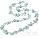 double strand natural pearl crystal and aquamarine necklace