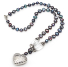 black pearl crystal necklace with tibet silver heart accessories
