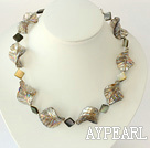 18 inches black lip shell and gray colored glaze necklace with moonlight clasp