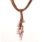 Ny design Multi Strands 10 - 11mm Multi Color sötvattenspärla Läder Halsband med magnetlås