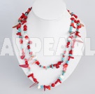Lovely Long Style Multi Red Coral And Blue Turquoise Strand Necklace