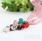 necklace with pink ribbon crystal kaulakoru vaaleanpunainen nauha