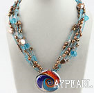 Multi Strand Blue Crystal och Brown Pearl med färgad glasyr hängande halsband