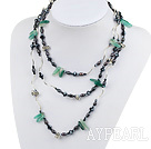 Lange Ausführung von Crystal Black Pearl und Green Agate Halskette