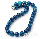 14mm blue agate beaded necklace with moonlight clasp