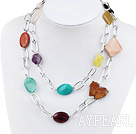 39 inches multi color multi stone long style necklace with metal chain