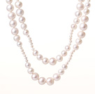 Elegant Lång Fashion Style Natural White Freshwater Pearl med pärlor halsbandet