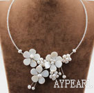 D'eau douce White Pearl et le collier de fleurs avec Shell Perles de verre de la chaîne