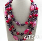 Pink Purple Series Three Strands Faceted Pink Agate and Purple Crystal Big Style Necklace
