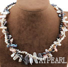 Tre Strands Black and White Biwa Pearl Necklace