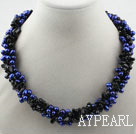 Multi Stränge gefärbt Dark Blue Süßwasser Perlen und schwarzen Achat Halskette