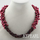 Multi Stränge gefärbt Wine Red Süßwasser Perlen und Granat Halskette