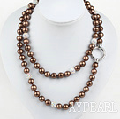 Lång Stil rund brun färg Seashell pärlstav halsband med strass pärlor