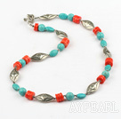 23.5 inches coral and turquoise necklace with toggle clasp
