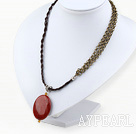 Beauitufl Simple Style Oval Red Jasper Pendant Necklace With Multi Strand Copper Chain