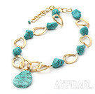 New Design Irregular Shape Turquoise and Golden Color Metal Chain Necklace