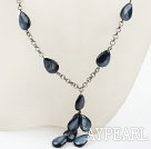 Drop Shape Blue Black Shell Necklace with Metal Chain