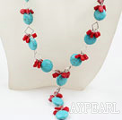 Y Style Turquoise and Red Coral Necklace with Lobster Clasp