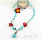 turquoise and coral necklace with lobster clasp