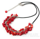 White Pearl und rote Koralle Halskette mit ausziehbarer Kette