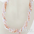 Multi Strands Pink Freshwater Pearl and Rose Quartz and Opal Necklace