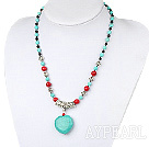 Lovely Round Black Agate Bloodstone And Heart Turquoise Pendant Necklace