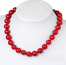 Fashion 14Mm Red Round Bloodstone Ball Beaded Strand Necklace With Lobster Clasp