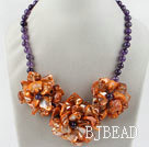 Amethyst and Orange Color Shell Flower Necklace