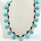 New Design Drop Shape Turquoise and Freshwater Necklace with Moonlight Clasp