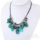 Fashion Black Freshwater Pearl And Irregular Shape Blue Jade Threaded Necklace