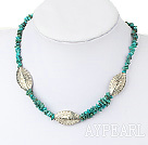 Fashion Chipped Blue Turquoise And Oval Metal Bead Necklace With Toggle Clasp