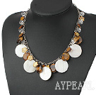 Lovely Flat Round Star Shape Tiger Eye And White Disc Shell Crystal Necklace With Lobster Clasp