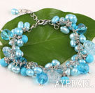 Fancy blå ferskvannsperle krystall og turkis armbånd med hummer låsen