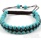 Fashion Style Zwei Reihen Round Turquoise Weaved Kordelzug Bracelet