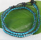 Blau künstlichen Kristall Leder thread Wickelarmband