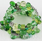 7.5 inches multi strand stretchy green crystal bracelet bangle