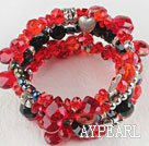 7,5 pouces multi brin extensible bracelet rouge et noir bracelet en cristal