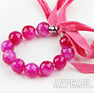 Brilliant Rose Color Agate Beaded Bracelet with Ribbon