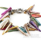 Multi Color Long Teeth Shape Shell Bracelet with Metal Chain