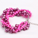 Multi Strands lys rosa og Clear Crystal Elastic Bangle Bracelet
