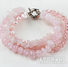 Multi Strand Rosa Süßwasser Perlen Kristall und Rose Quartz Armband
