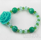 Xinjiang Turkos och Green Crystal Flower Elastiskt armband