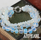 Multi Strand Vit Sötvatten Pearl Crystal och Opal Armband