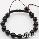 8mm Black Agate Beaded Woven Drawstring Bracelet with Adjustable Thread
