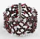 New Design Garnet and Clear Crystal Woven Bangle Bracelet with Slide Clasp